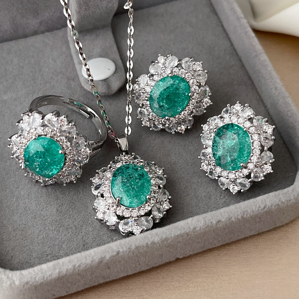 Pave zircon set blue jewelry