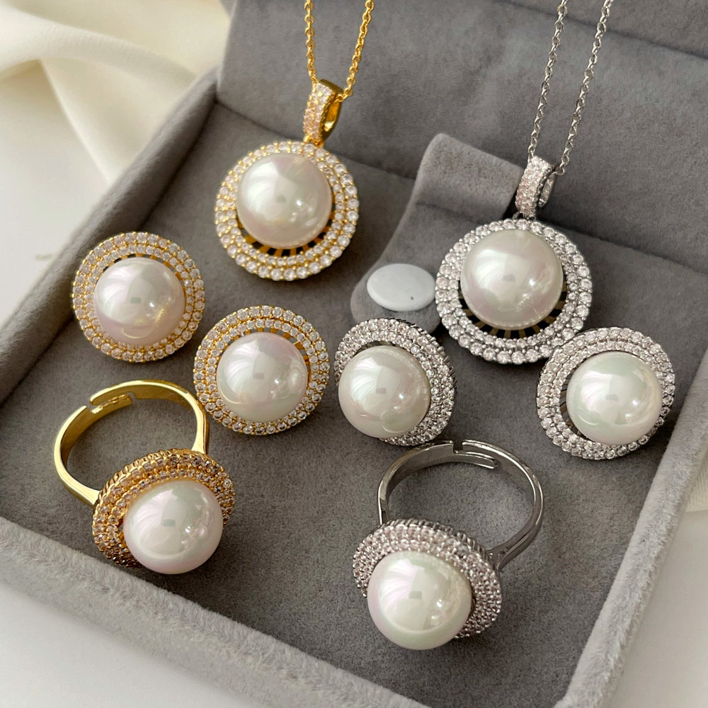 Pave zircon set pearl jewelry
