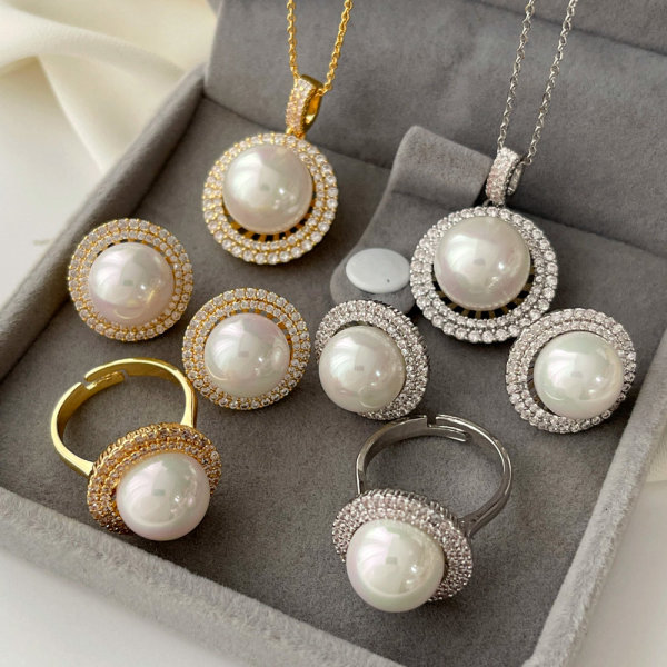 Pave zircon set pearl jewelry
