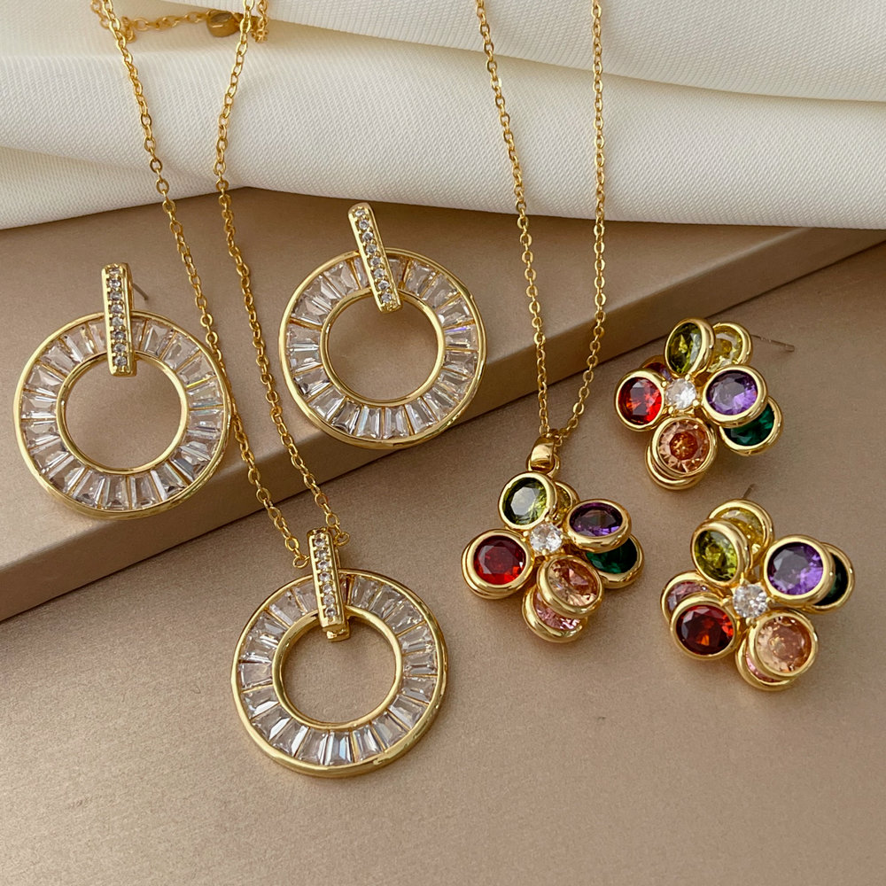 Pave zircon colorful set jewelry
