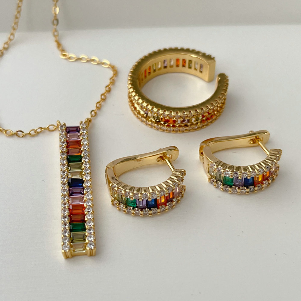 Pave zircon set colorful jewelry