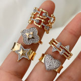 Pave two tone star heart ring