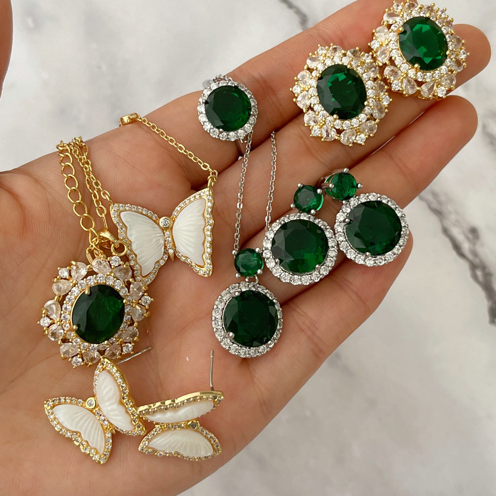 Pave zircon green color set jewelry