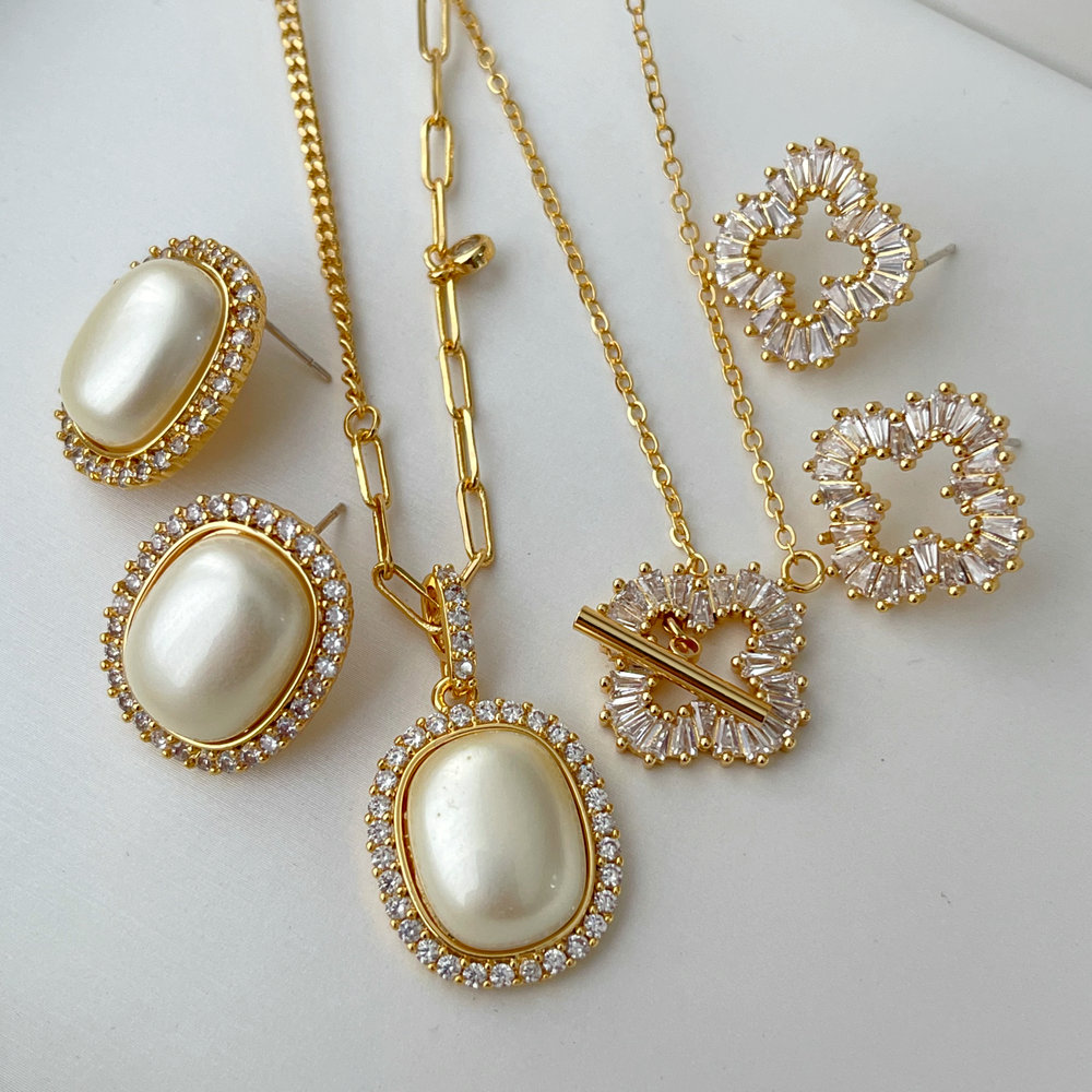 Pave set square pearl jewelry