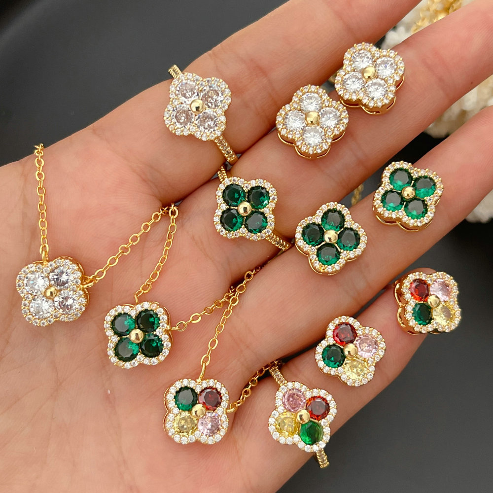 Pave zircon set clover jewelry