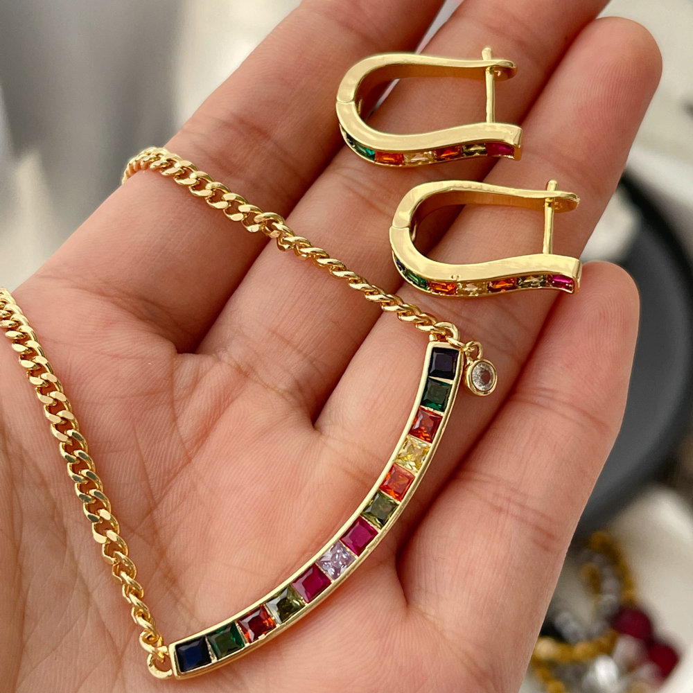 Pave zircon set colorful jewelry
