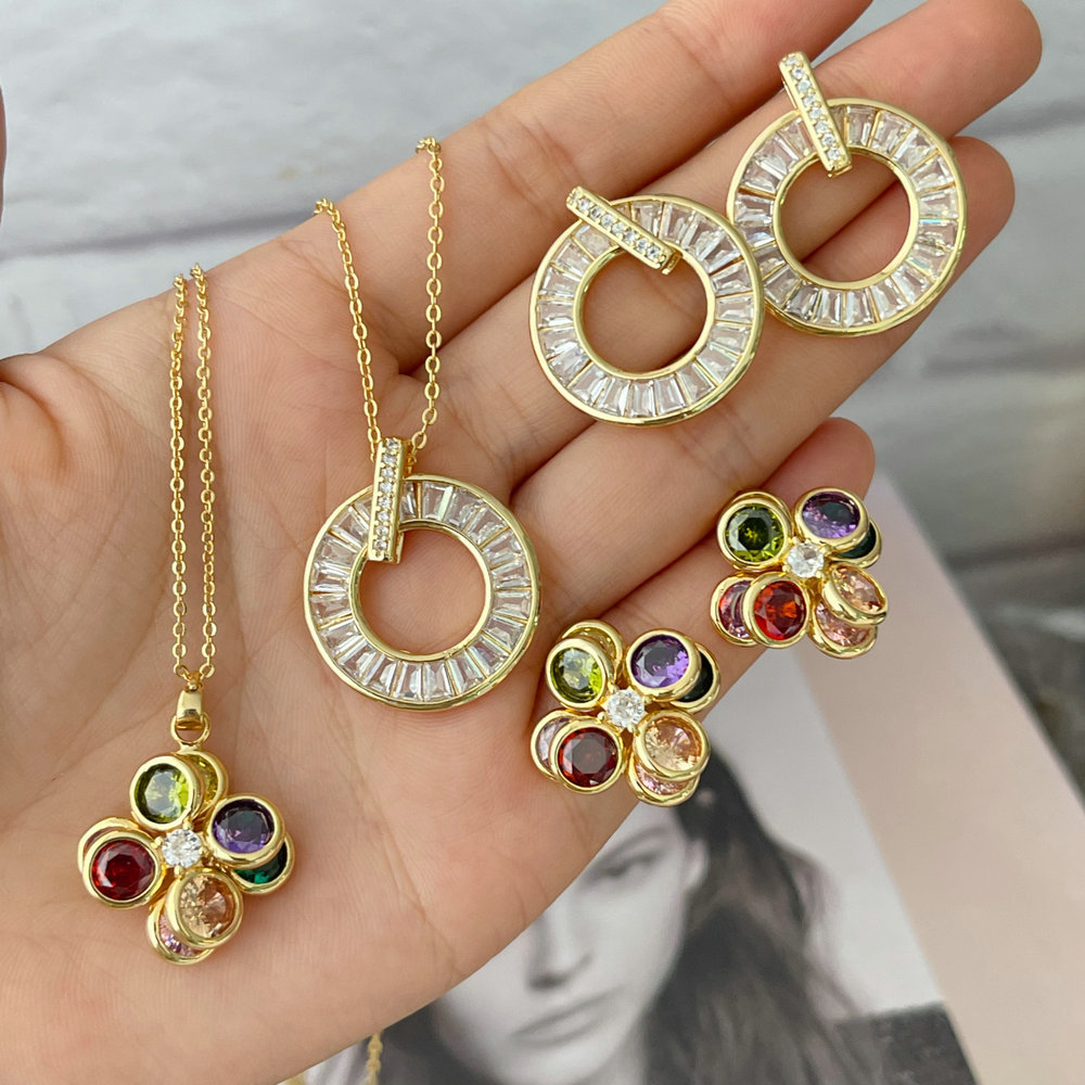 Pave zircon colorful set jewelry