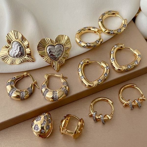 Pave heart two tone zircon earrings