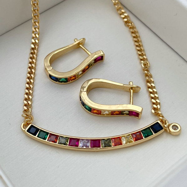 Pave zircon set colorful jewelry