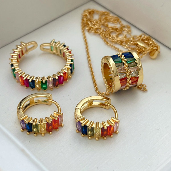 Pave zircon colorful set jewelry