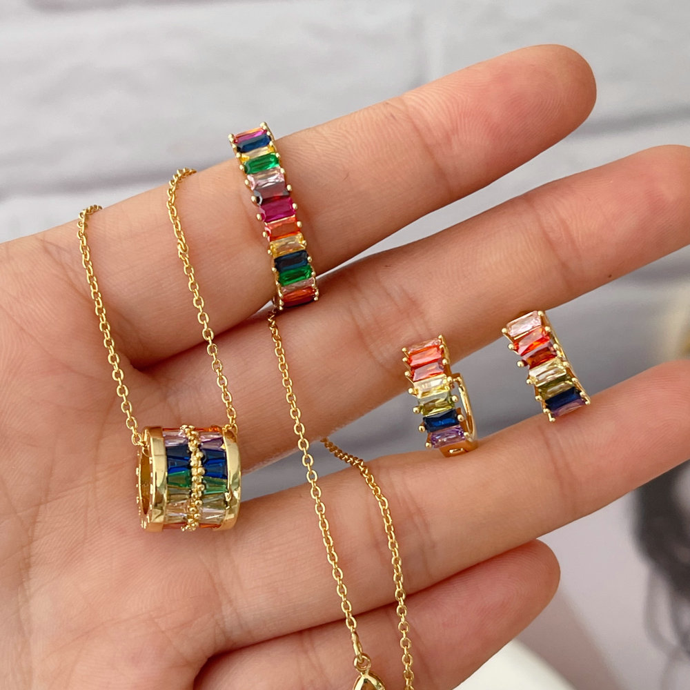 Pave zircon colorful set jewelry