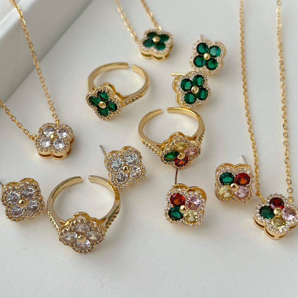 Pave zircon set clover jewelry