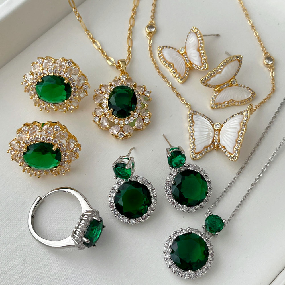 Pave zircon green color set jewelry