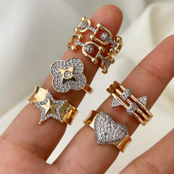 Pave two tone star heart ring