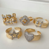 Pave two tone star heart ring