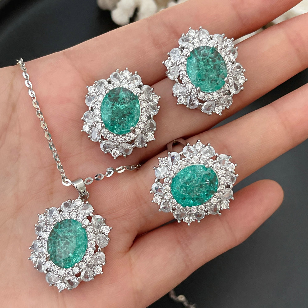 Pave zircon set blue jewelry
