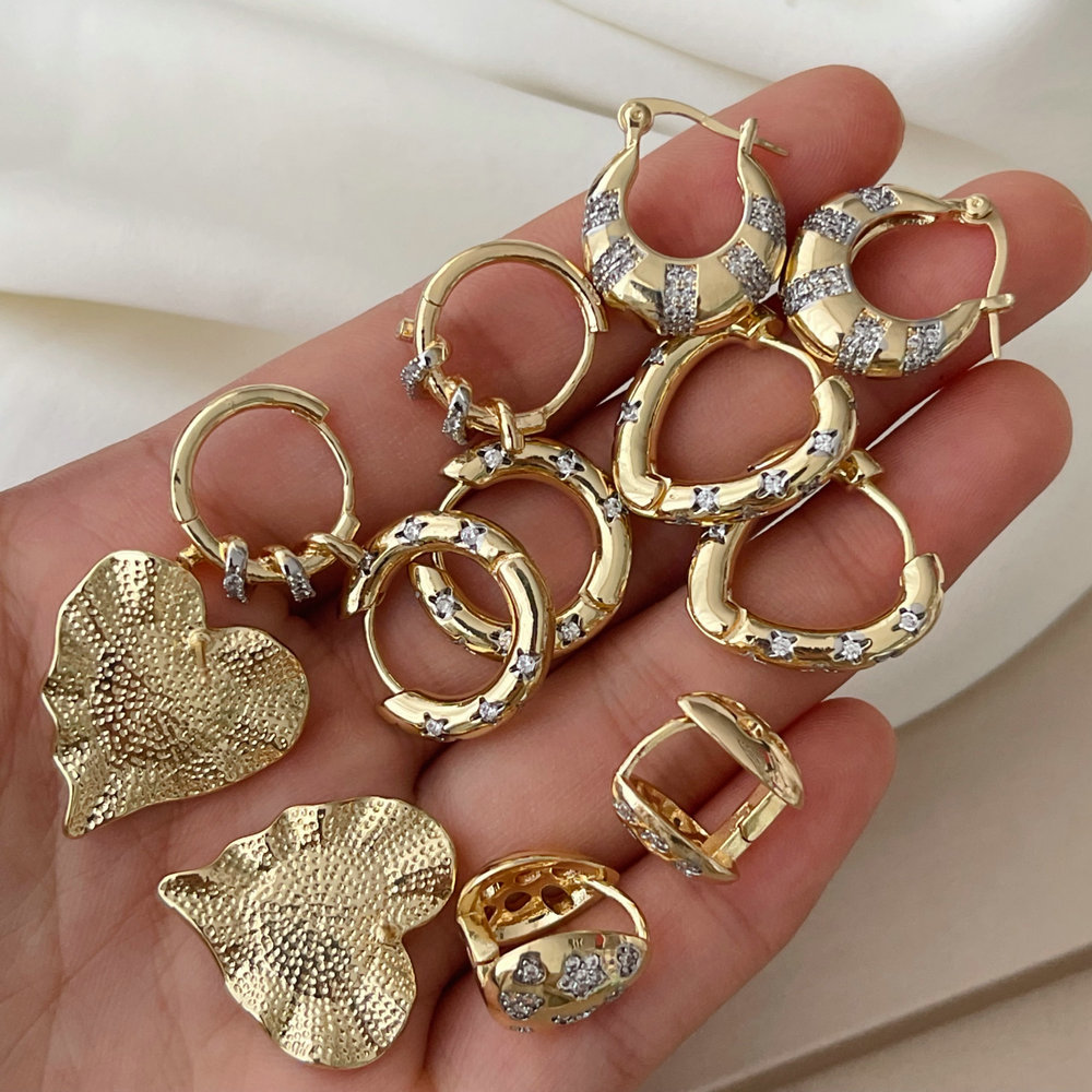 Pave heart two tone zircon earrings