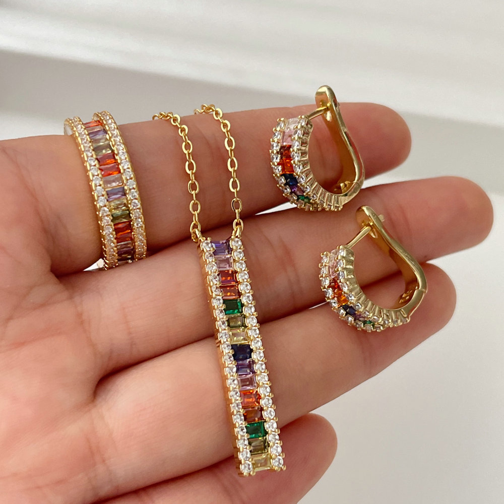 Pave zircon set colorful jewelry