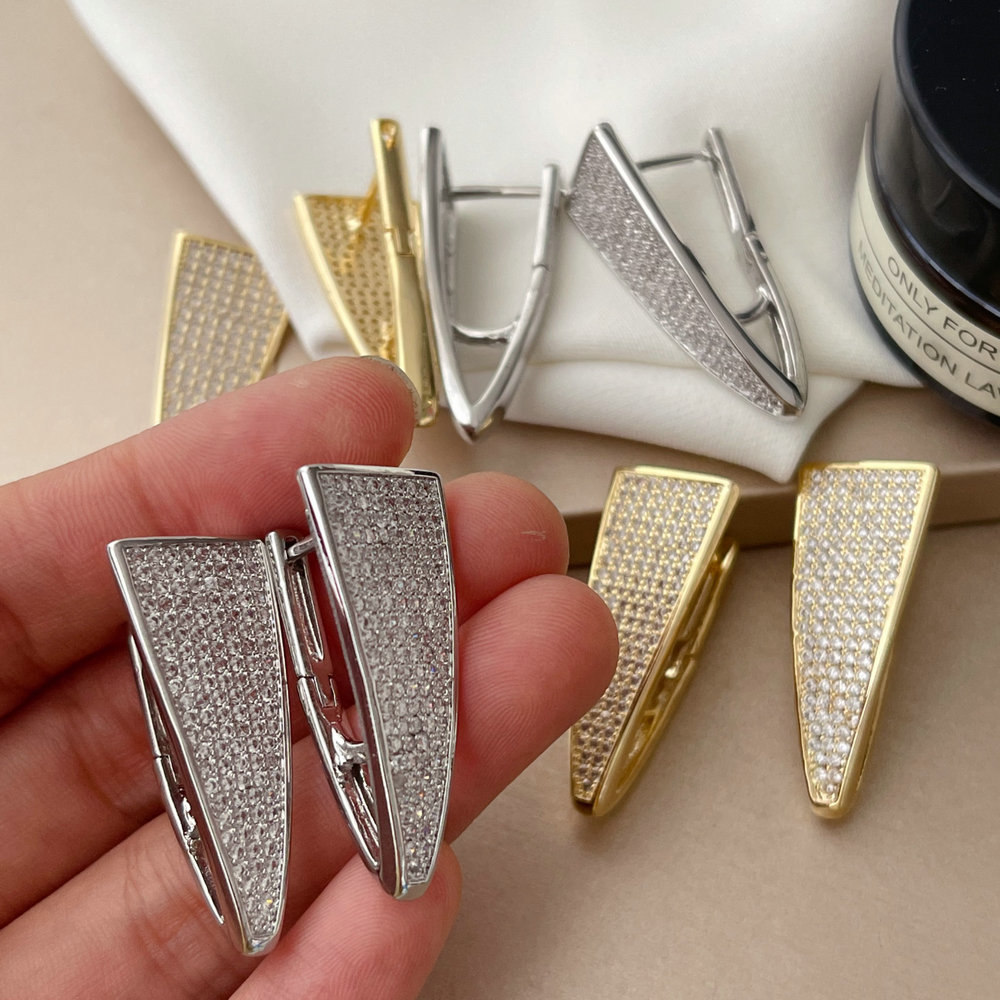 Pave zircon triangle earrings