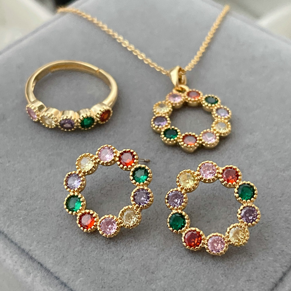 Pave zircon colorful set jewelry