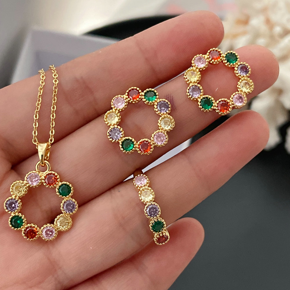 Pave zircon colorful set jewelry