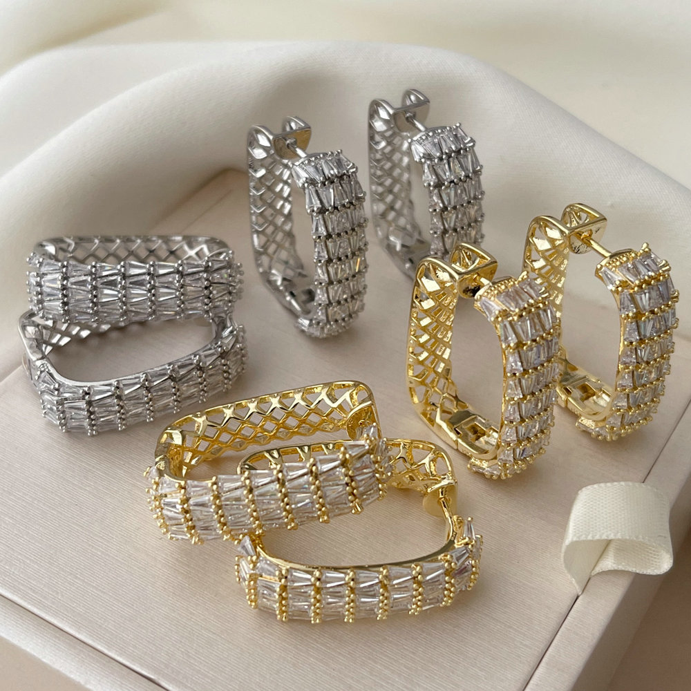 Pave zircon square hoop