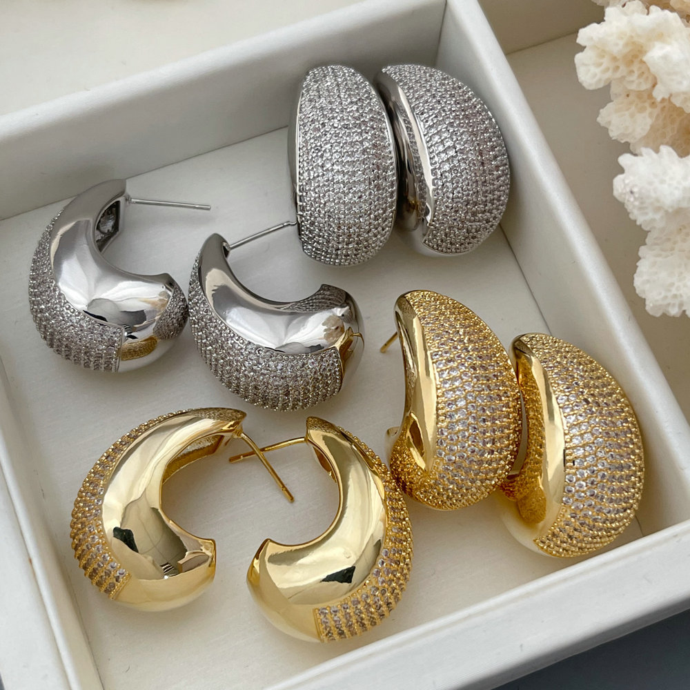 Pave zircon chunky teardrop earrings