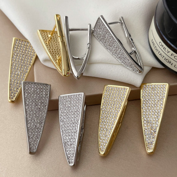 Pave zircon triangle earrings