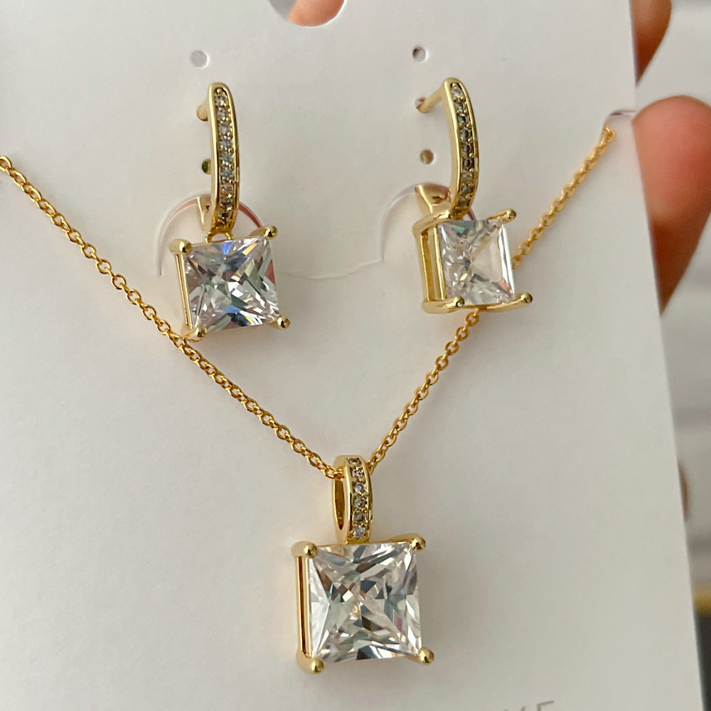 Pave zircon square set jewelry
