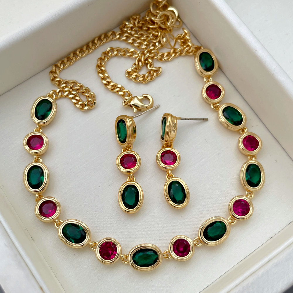 Pave zircon colorful set jewelry