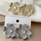 Pave zircon flower earrings