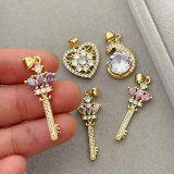 Pave zircon heart key charm