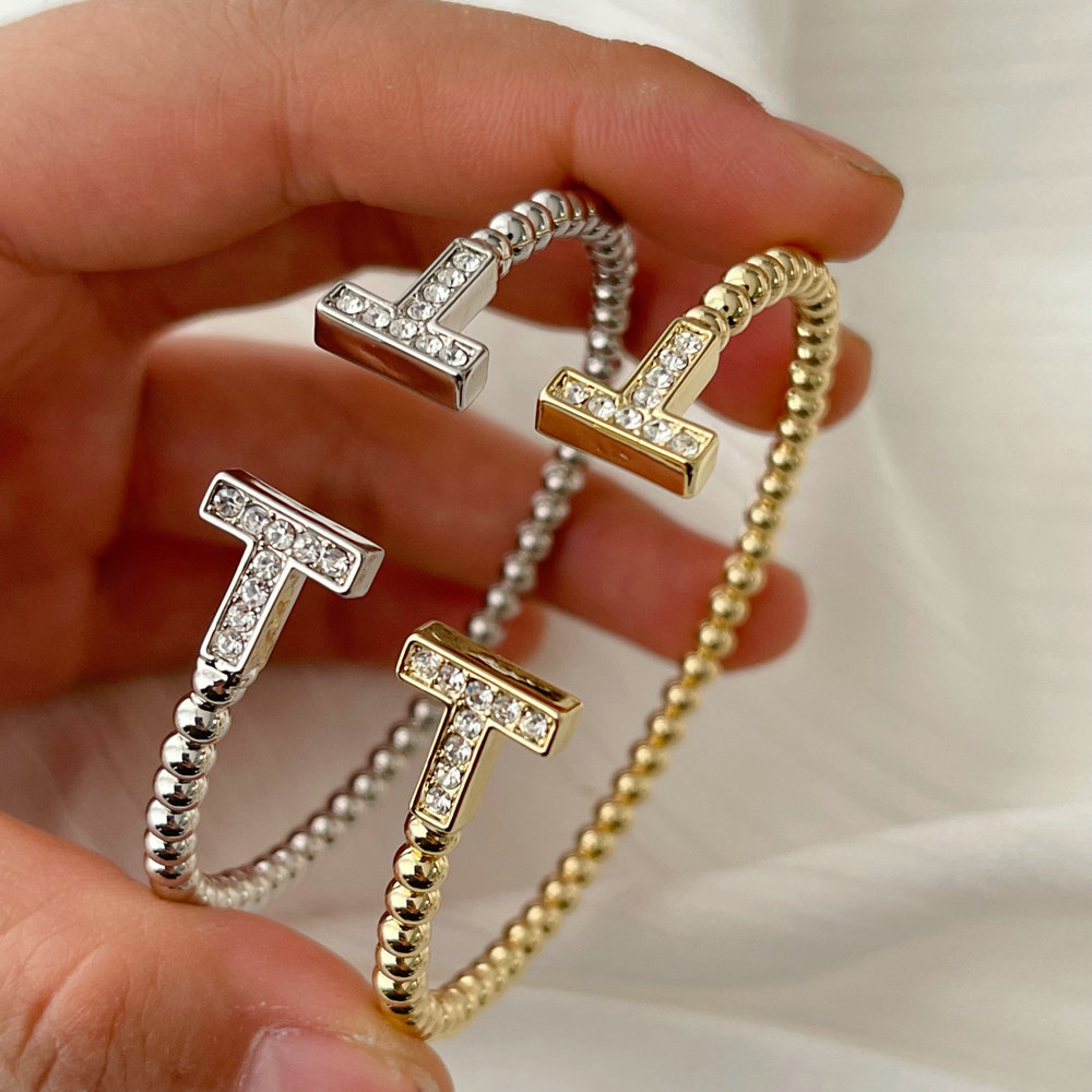 Pave bead T shape bracelet