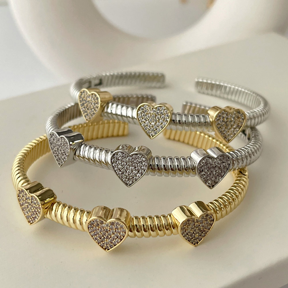 Pave zircon heart bangle