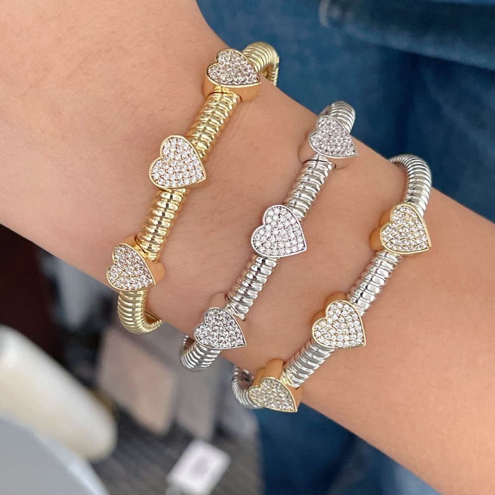 Pave zircon heart bangle