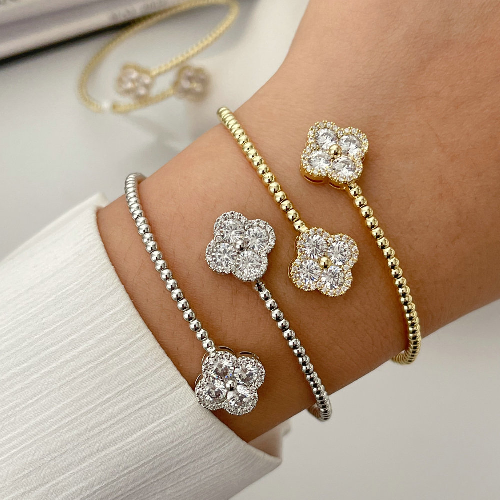 Pave bead clover bracelet