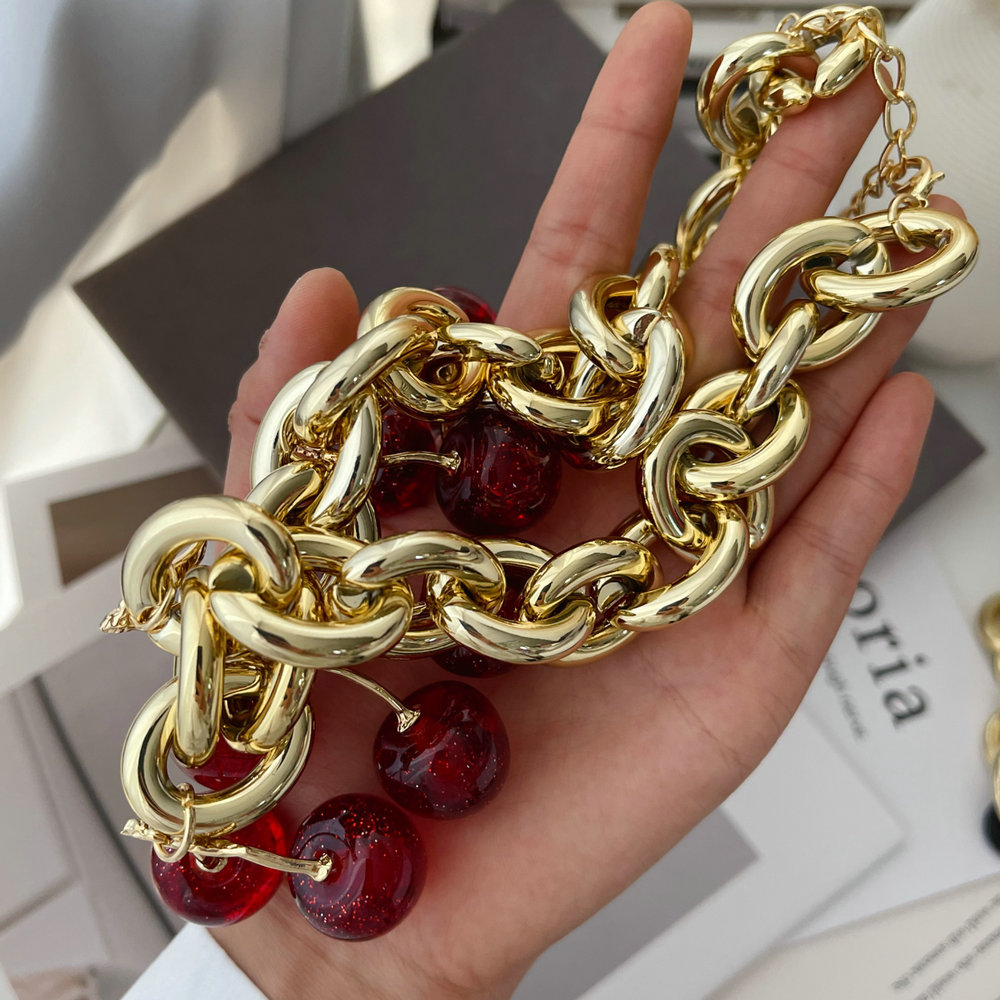 Chunky chain cherry pendant necklace