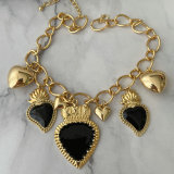 Black enamel heart chain necklace