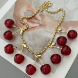 Cherry pendant bead necklace