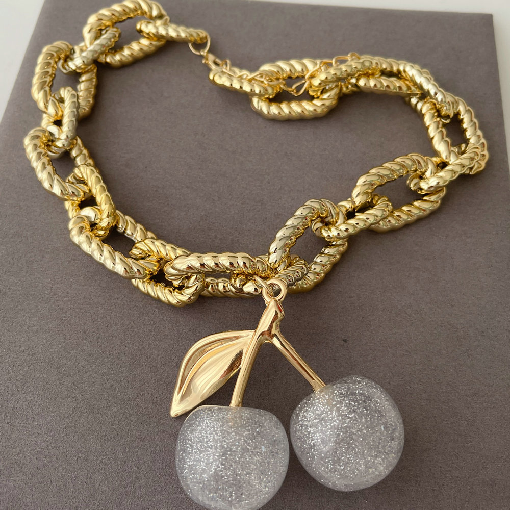 Chunky white cherry pendant necklace