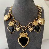 Black enamel heart chain necklace