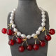 Platic pearl chherry pendant necklace