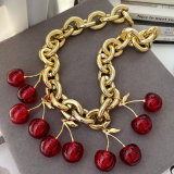 Chunky chain cherry pendant necklace