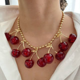 Cherry pendant bead necklace