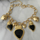 Black enamel heart chain necklace