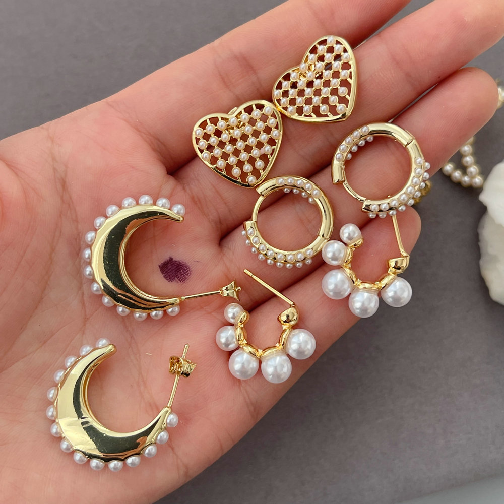 Pearl heart star moon earrings