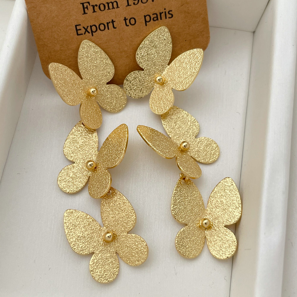 Metal long butterfly earrings