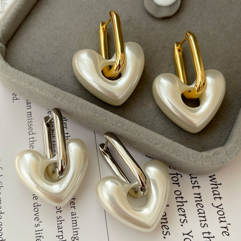Pearl heart charm earrings