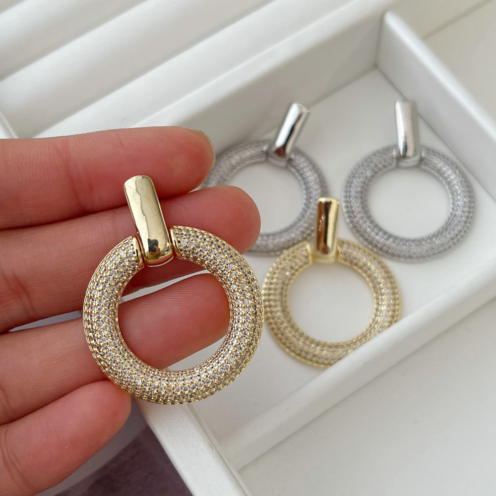 Pave zircon round shape earrings