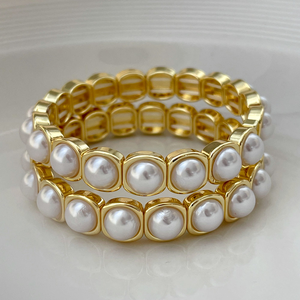 Elastic sqaure pearl bracelet